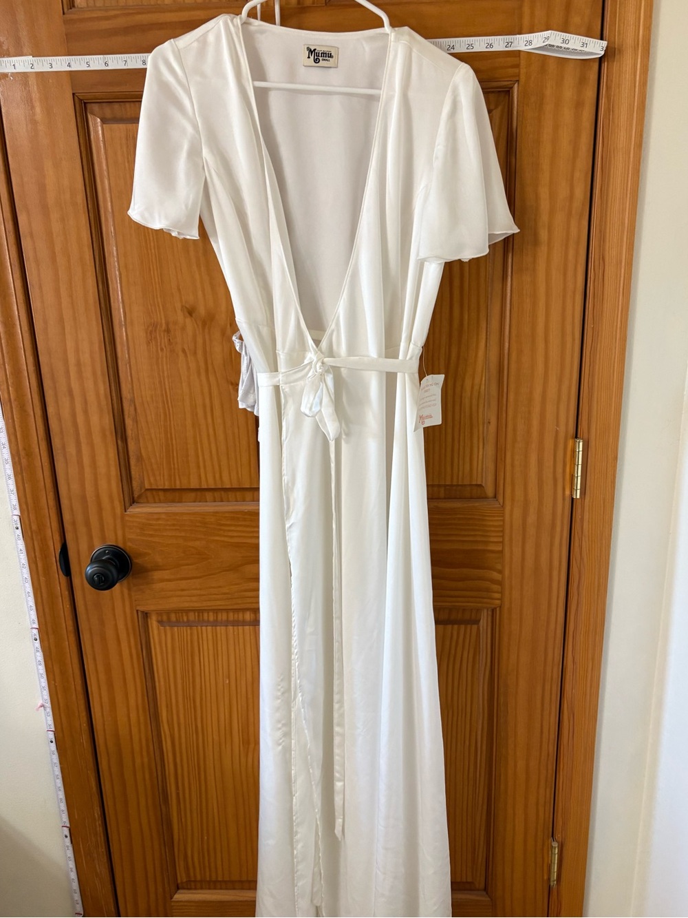 Show me your MuMu White Satin Wrap Maxi Dress